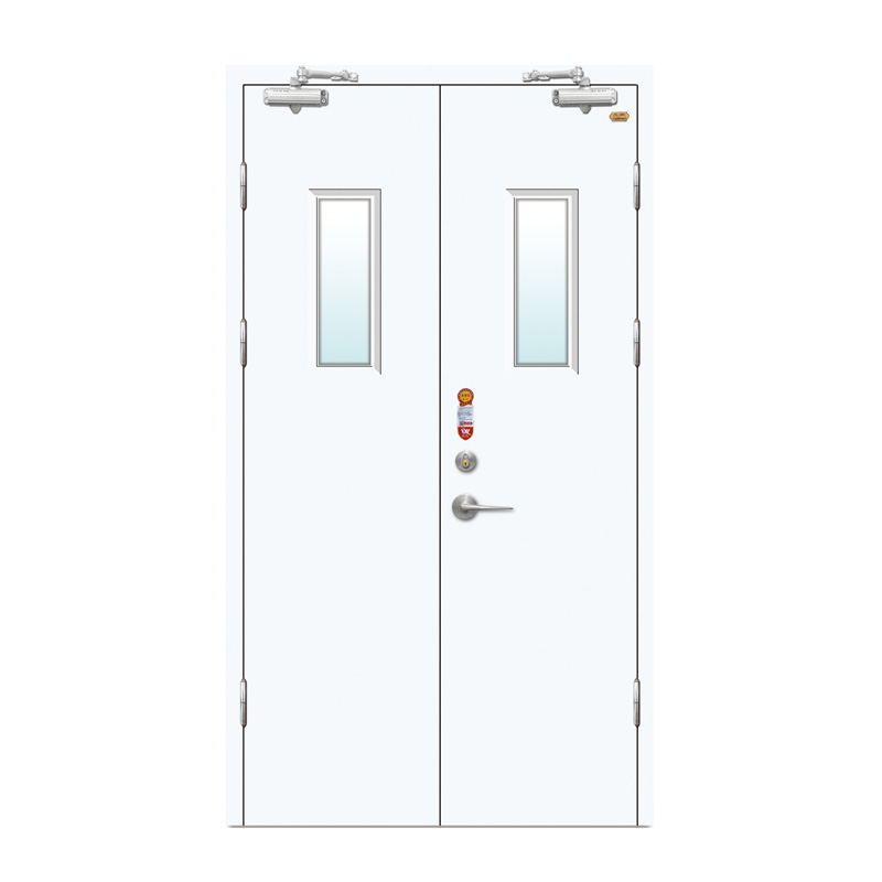 Double-Leaf Fire Door with Glass (Off-White)